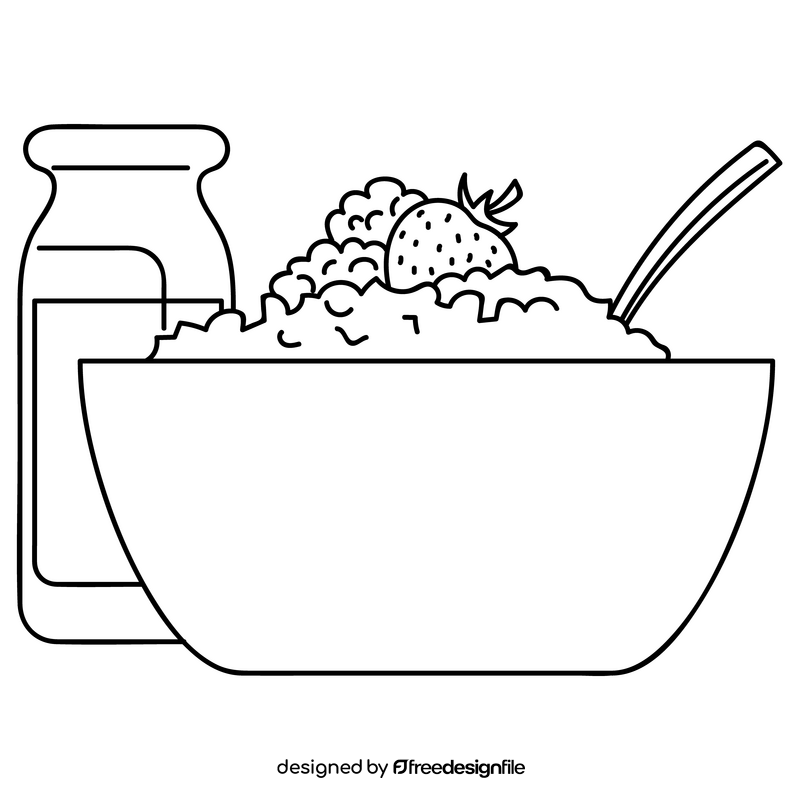 Wheat cereal with fruits, breakfast drawing black and white clipart