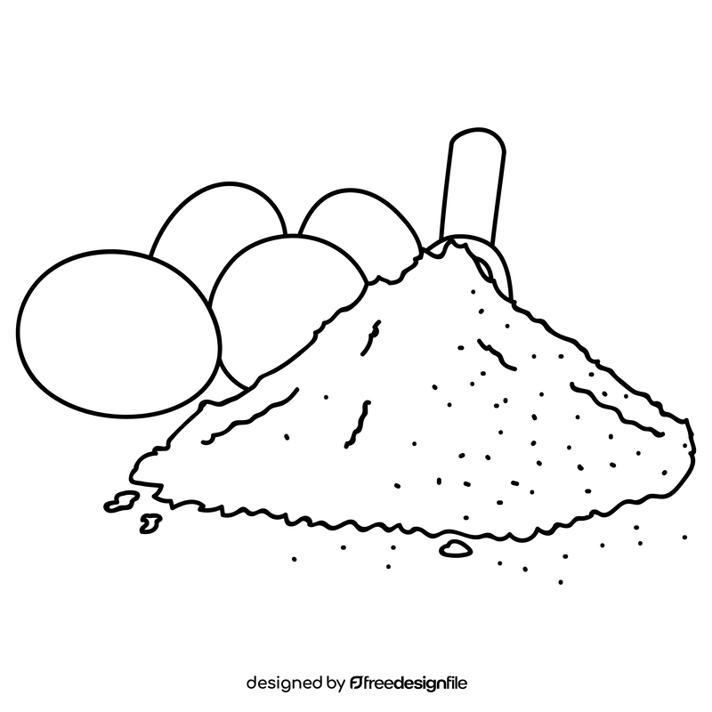 Wheat flour and eggs drawing black and white clipart