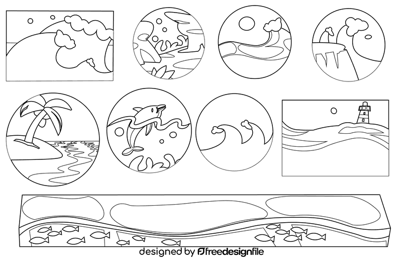 Ocean black and white vector