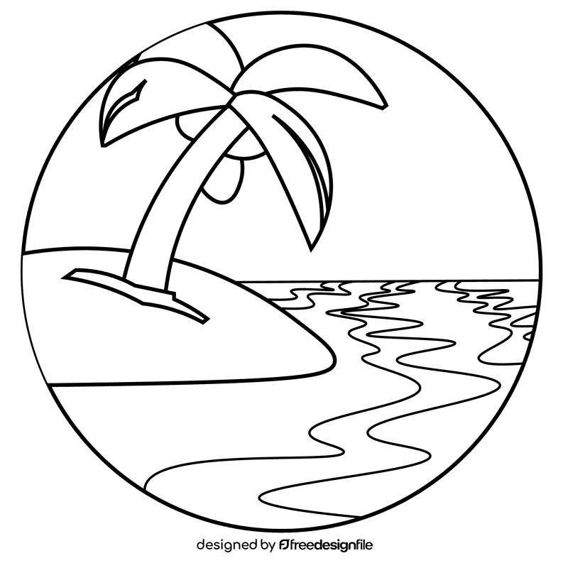 Ocean beach black and white clipart