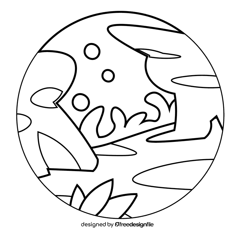 Ocean bottom black and white clipart