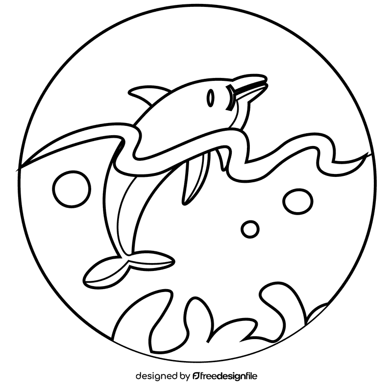 Ocean dolphin black and white clipart