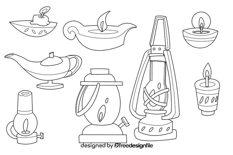 Oil lamp black and white vector