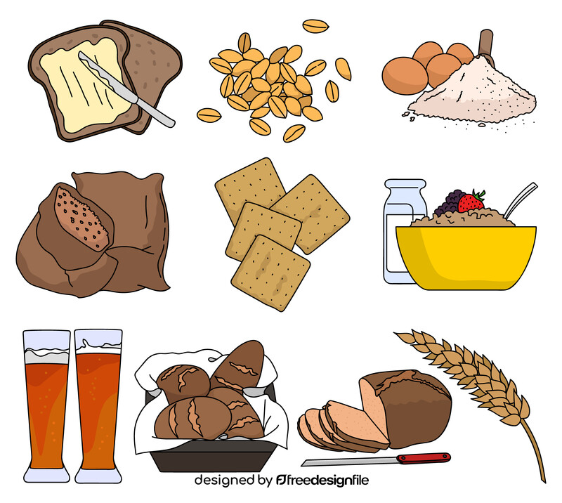Wheat, wheat products, bakery set vector