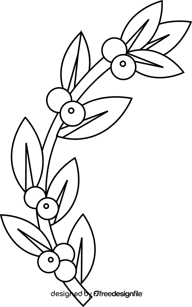 Olive branch berries black and white clipart