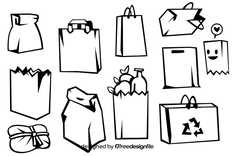 Paper bag black and white vector