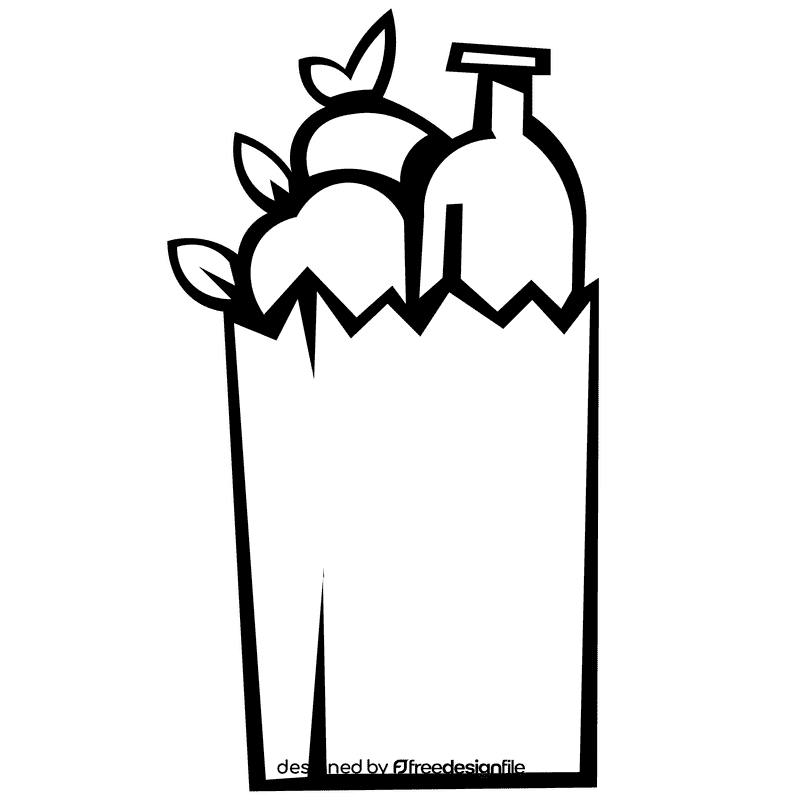 Paper bag full black and white clipart
