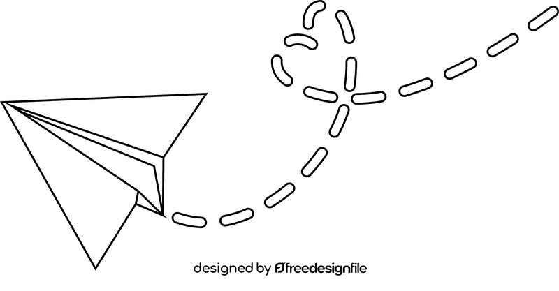 Paper plane heart path black and white clipart