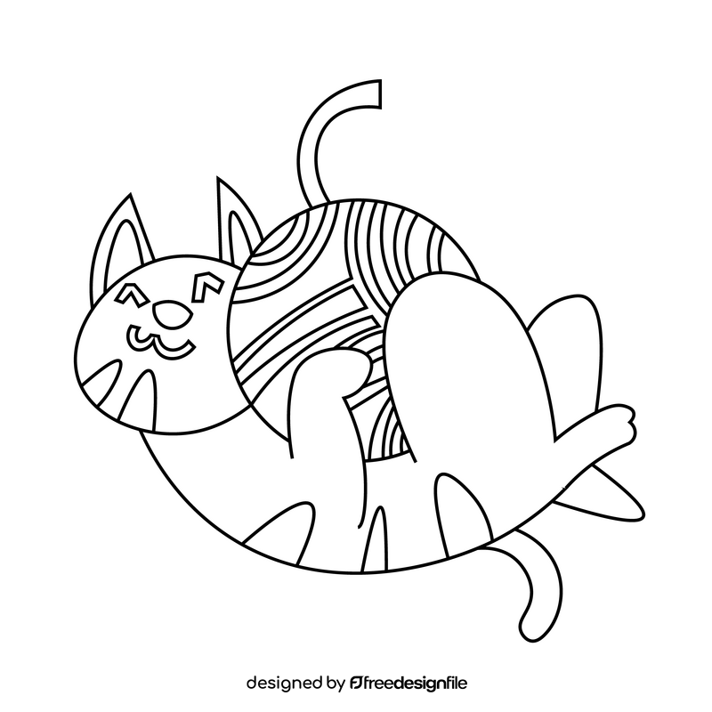 Cute cat playing a ball black and white clipart