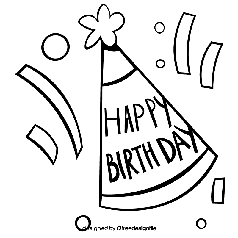 Party hat birthday black and white clipart