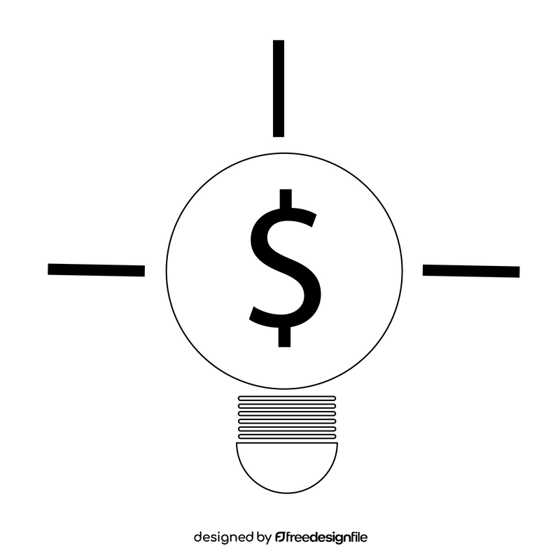 Light bulb idea, finance, dollar sign black and white clipart