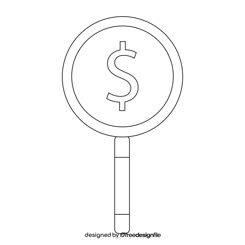 Magnifying glass, accountant, dollar sign black and white clipart