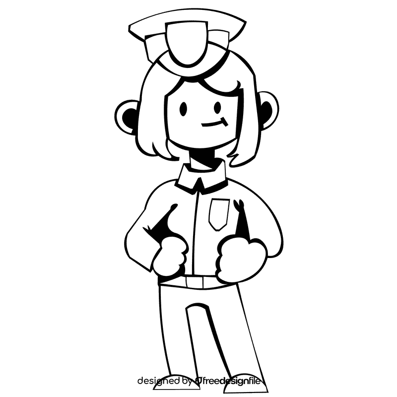 Police woman black and white clipart