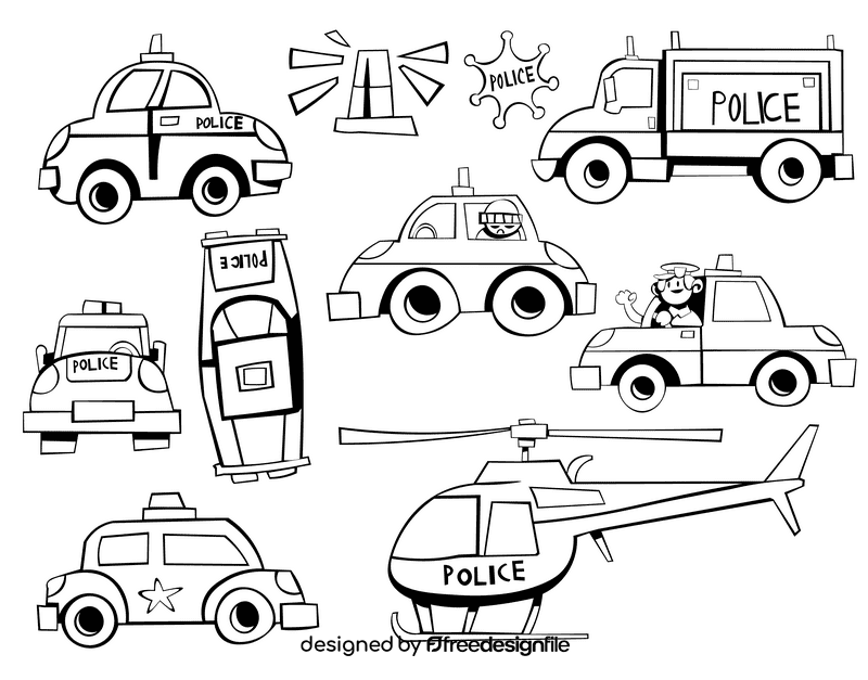 Police car black and white vector