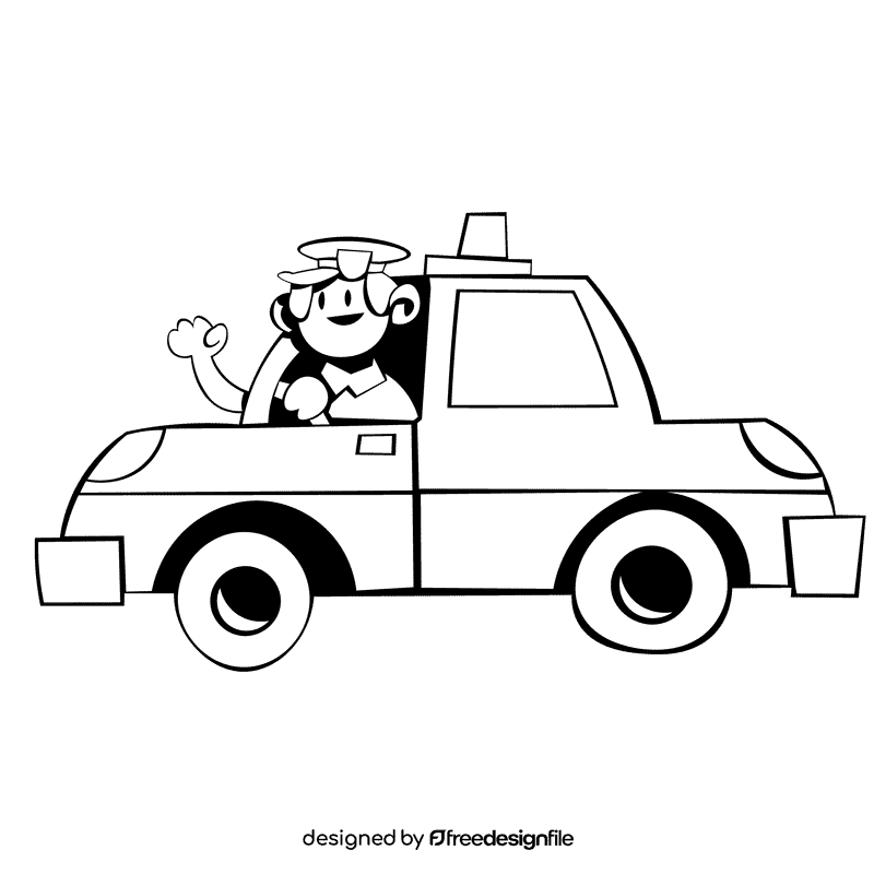 Police car officer black and white clipart