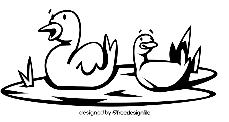 Pond ducks black and white clipart