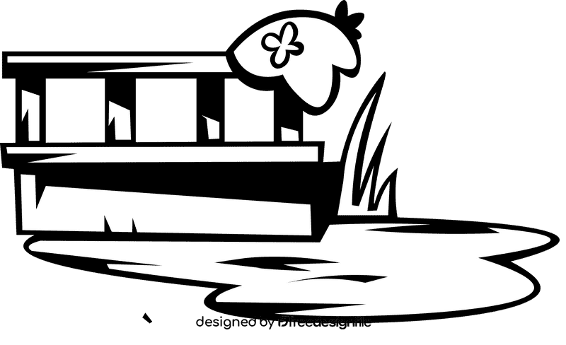 Pond garden black and white clipart