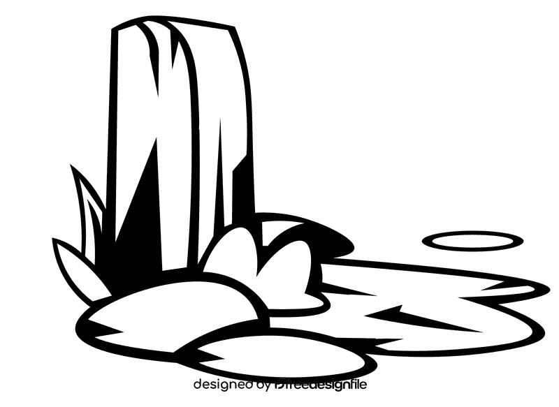 Pond waterfall black and white clipart