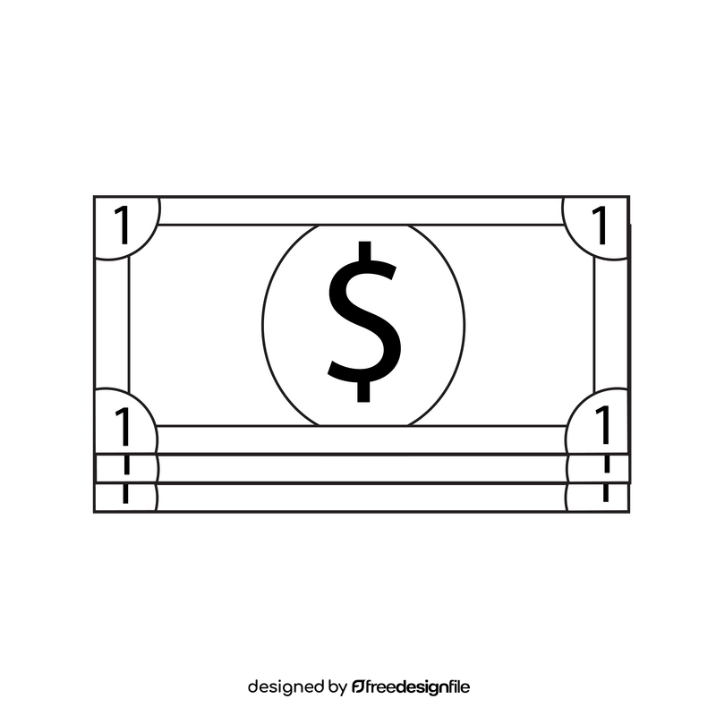 Dollar bill drawing black and white clipart