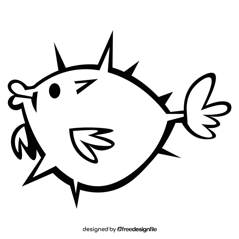 Pufferfish profile black and white clipart