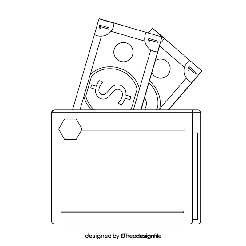 Wallet with bills drawing black and white clipart