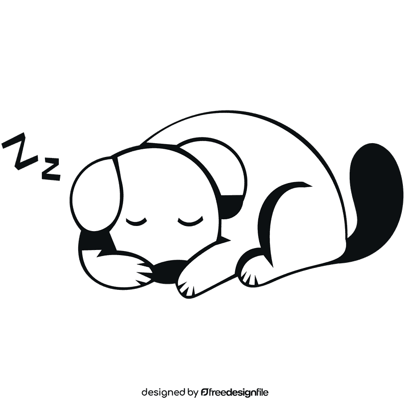 Puppy sleeping black and white clipart