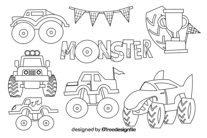 Monster truck black and white vector