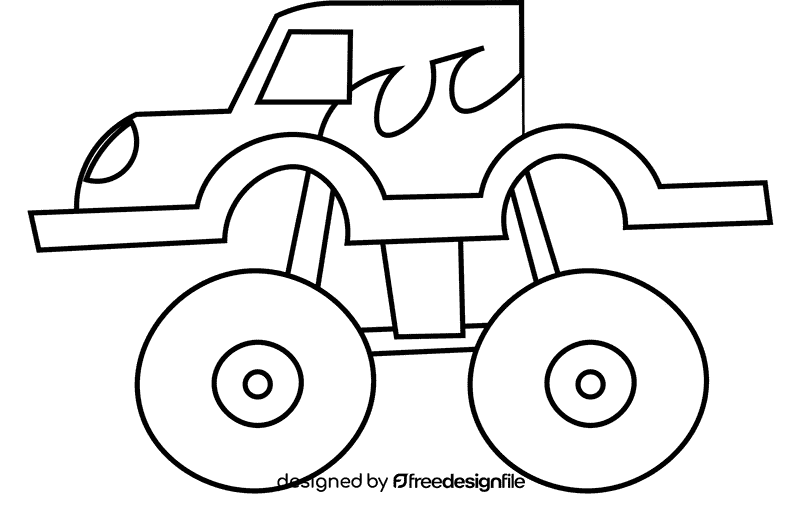 Monster truck fire black and white clipart