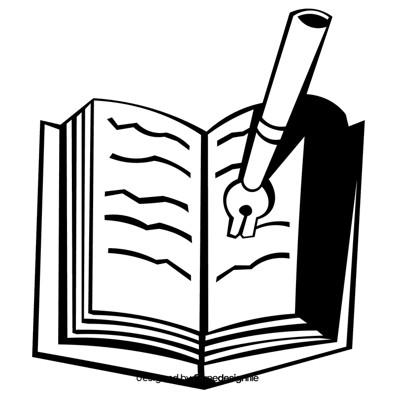 Open book pen black and white clipart