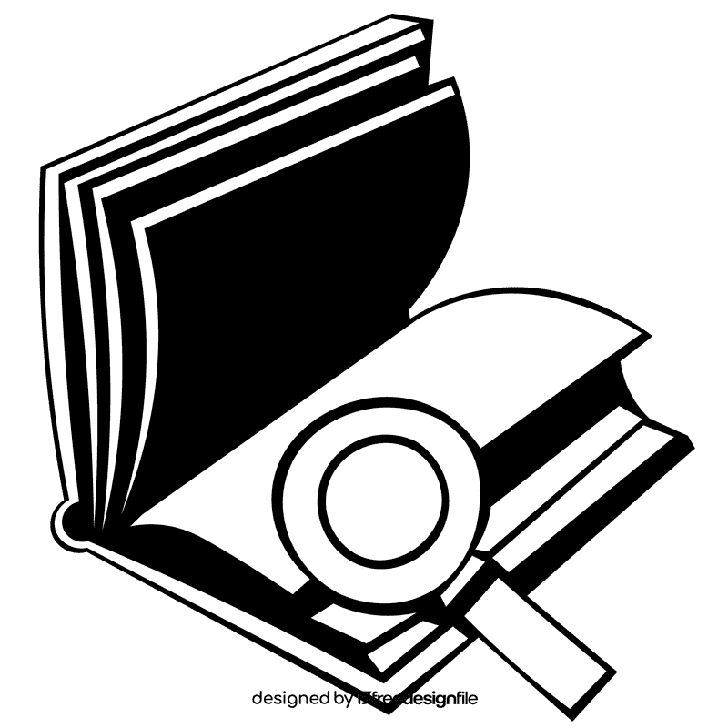 Open book search black and white clipart