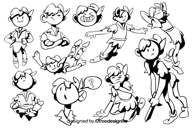 Peter pan black and white vector