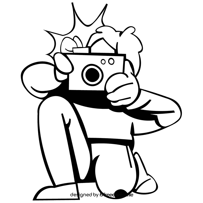 Photographer boy black and white clipart