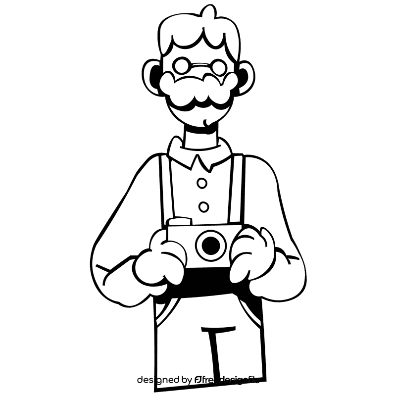 Photographer old man black and white clipart
