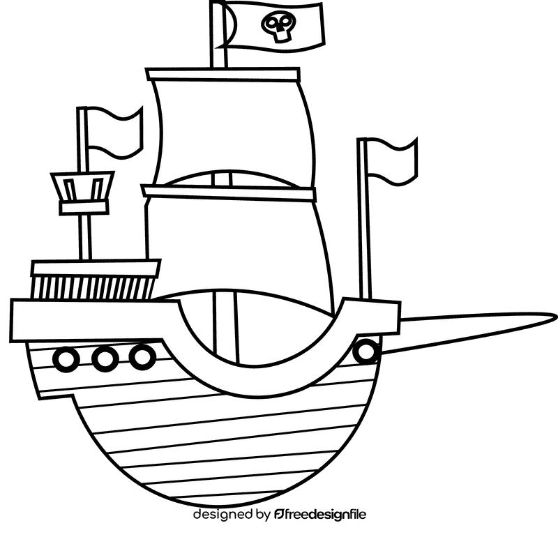 Pirate ship big black and white clipart