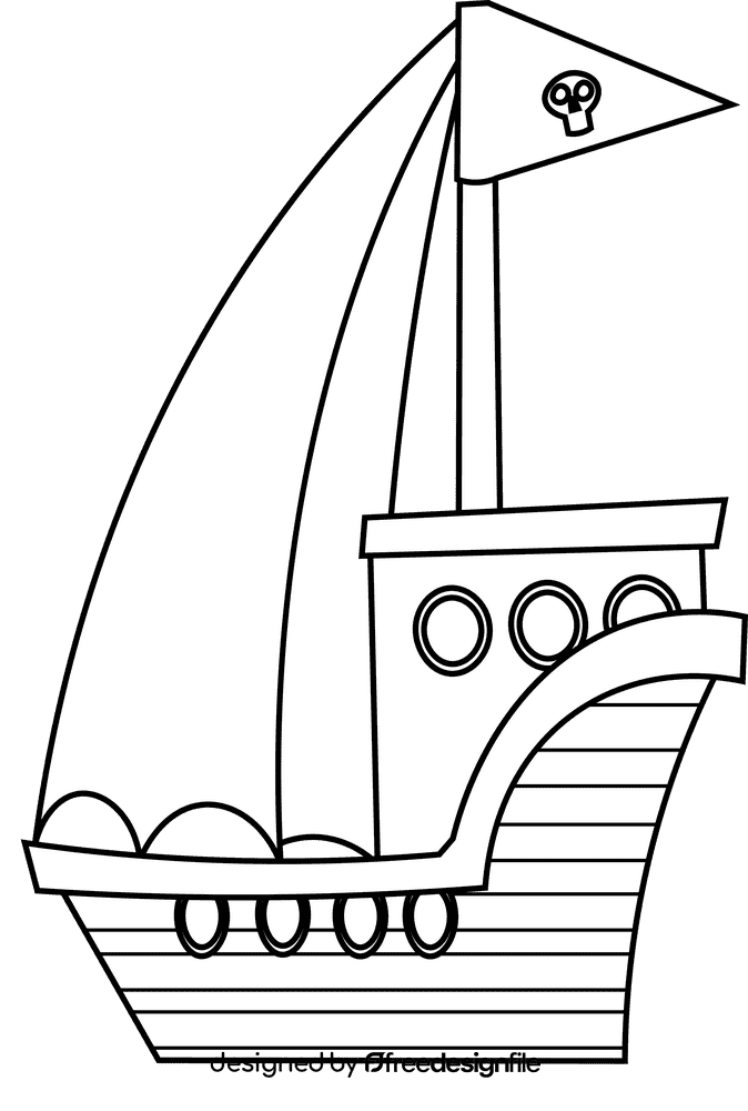 Pirate ship big flag black and white clipart