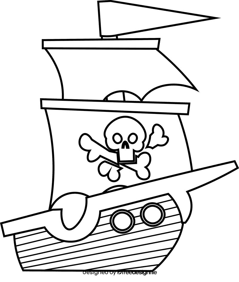 Pirate ship small black and white clipart