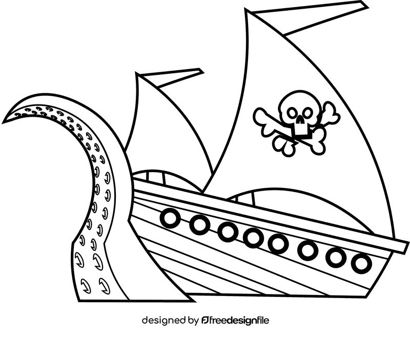 Pirate ship tentacle black and white clipart