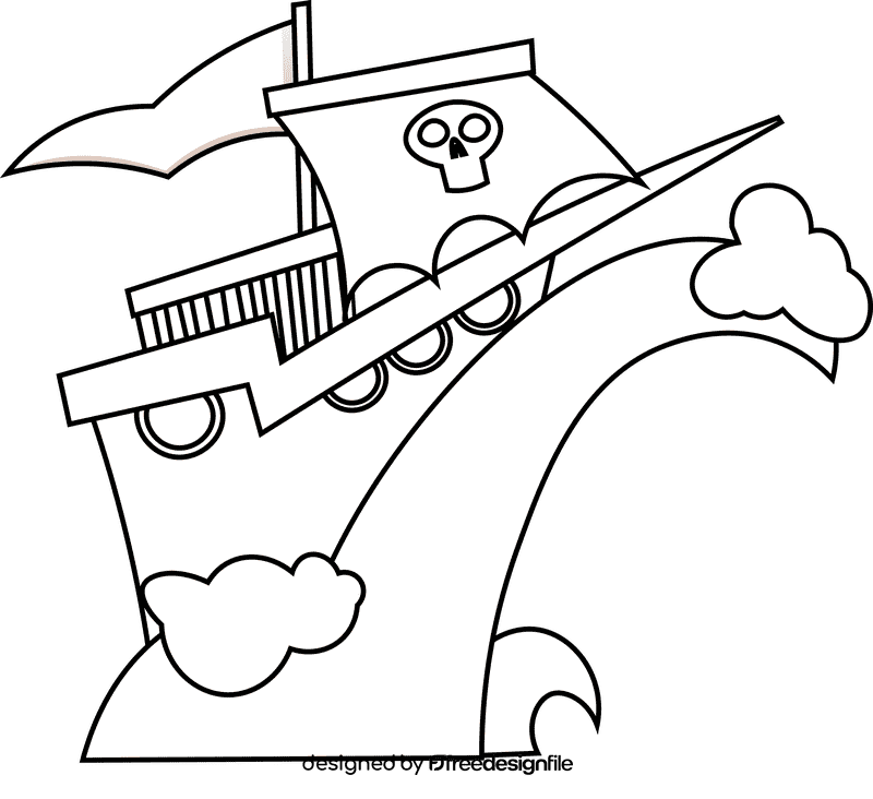 Pirate ship wave black and white clipart