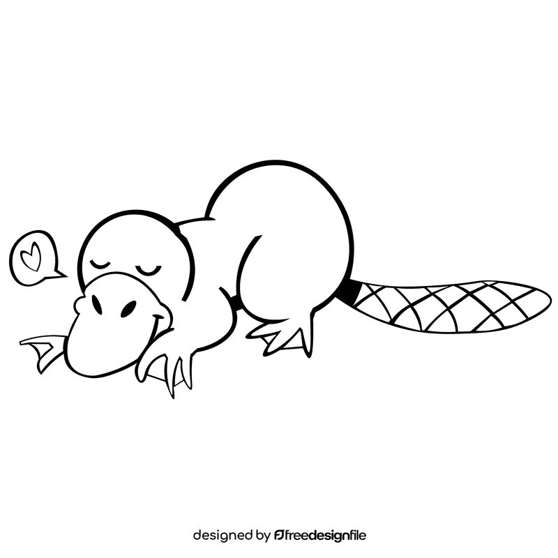 Platypus sleep black and white clipart