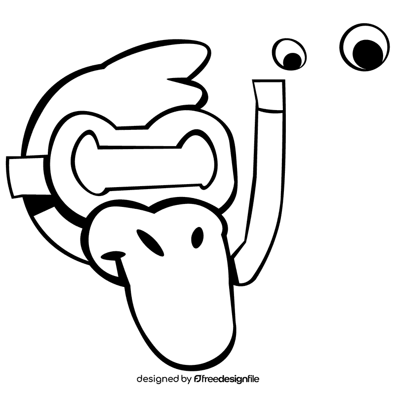 Platypus underwater black and white clipart