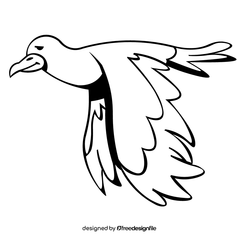 Seagull flying black and white clipart