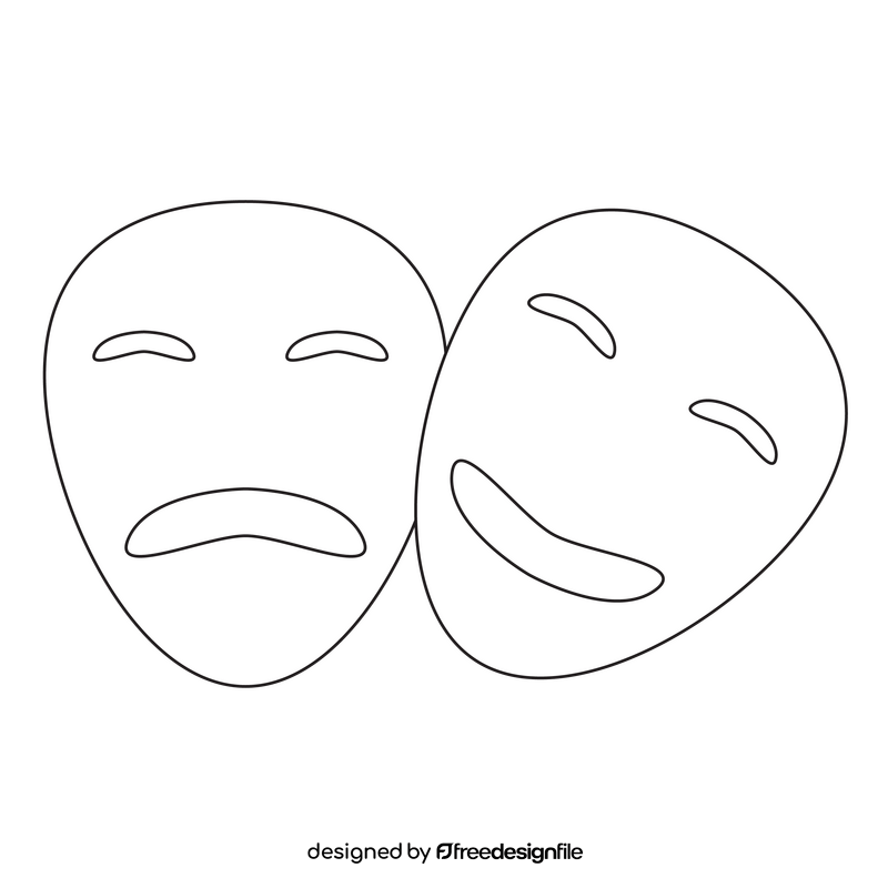 Theatre masks drawing black and white clipart