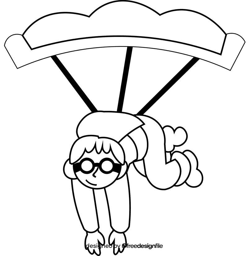 Skydiving guy black and white clipart