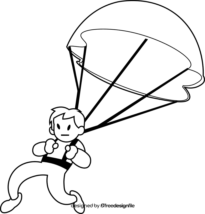 Skydiving landing black and white clipart