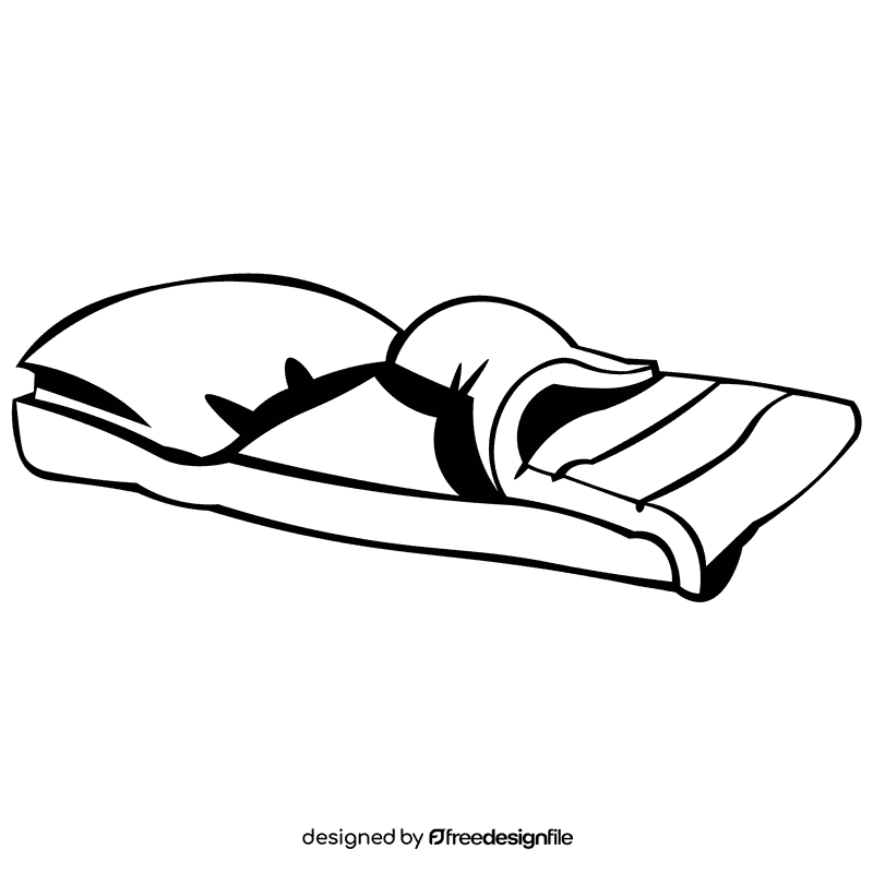 Sleeping bag bed black and white clipart