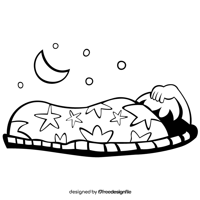 Sleeping bag night black and white clipart