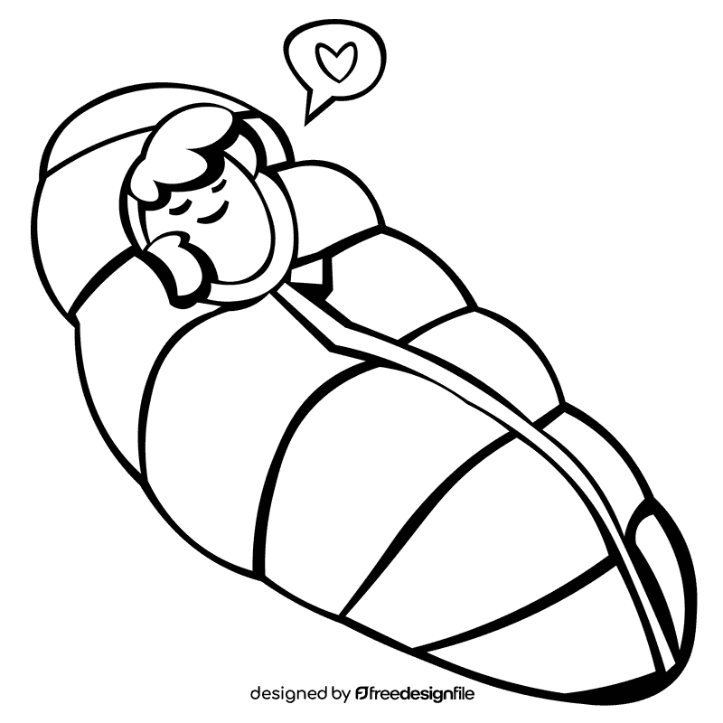 Sleeping bag sleeping black and white clipart