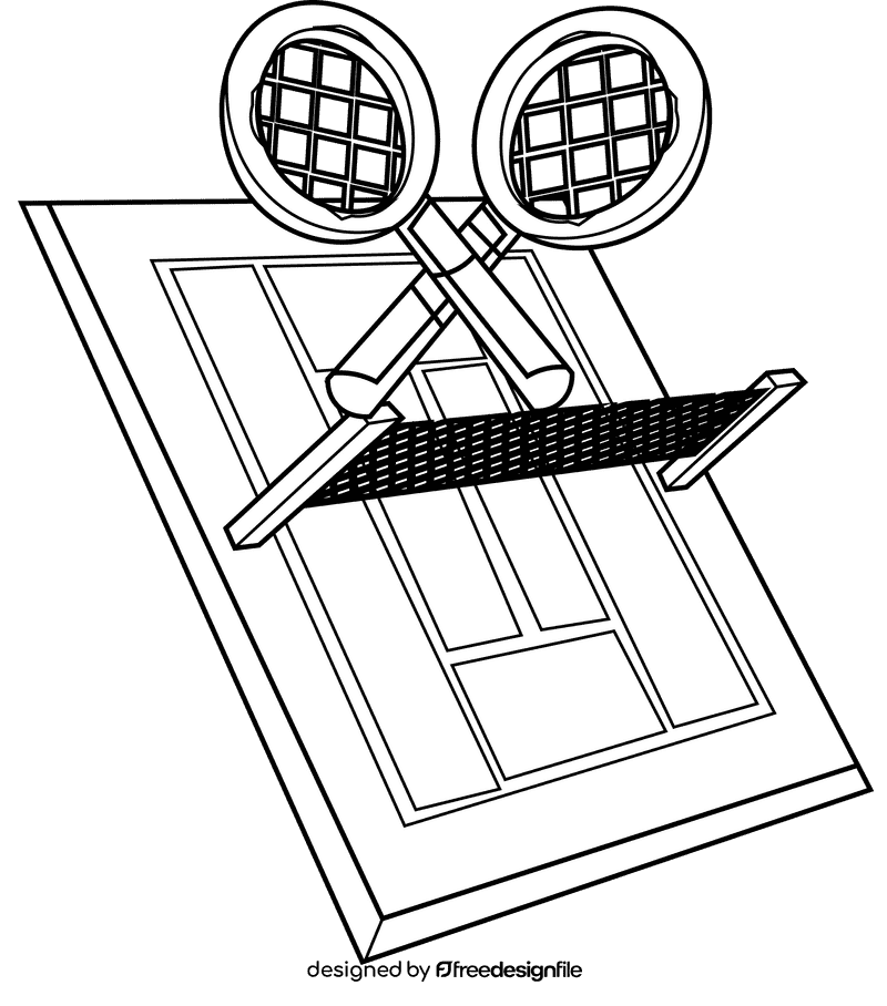 Tennis court rackets black and white clipart
