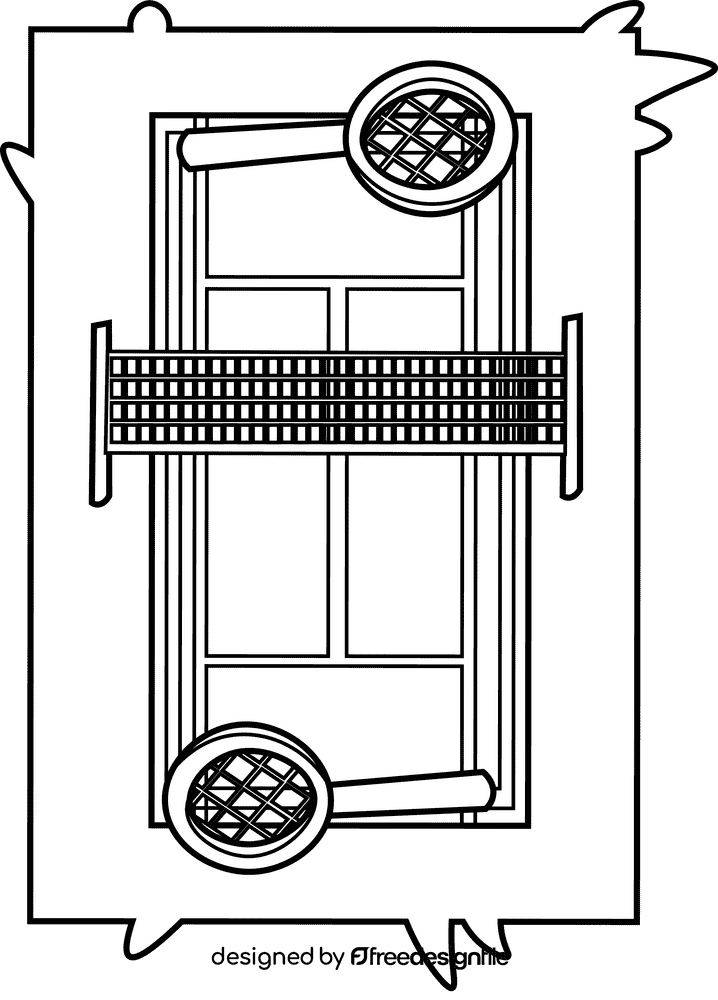 Tennis court rackets black and white clipart