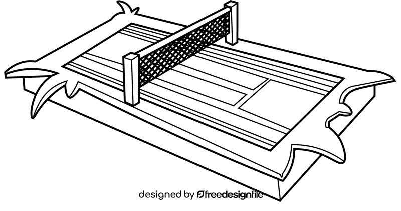 Tennis court three quarters black and white clipart